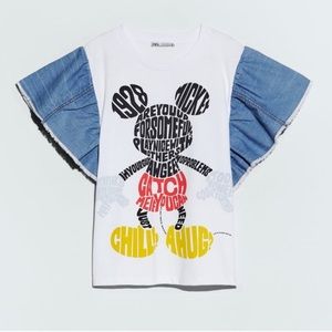 NWT ZARA Disney Mickey Mouse Ruffle Shirt M